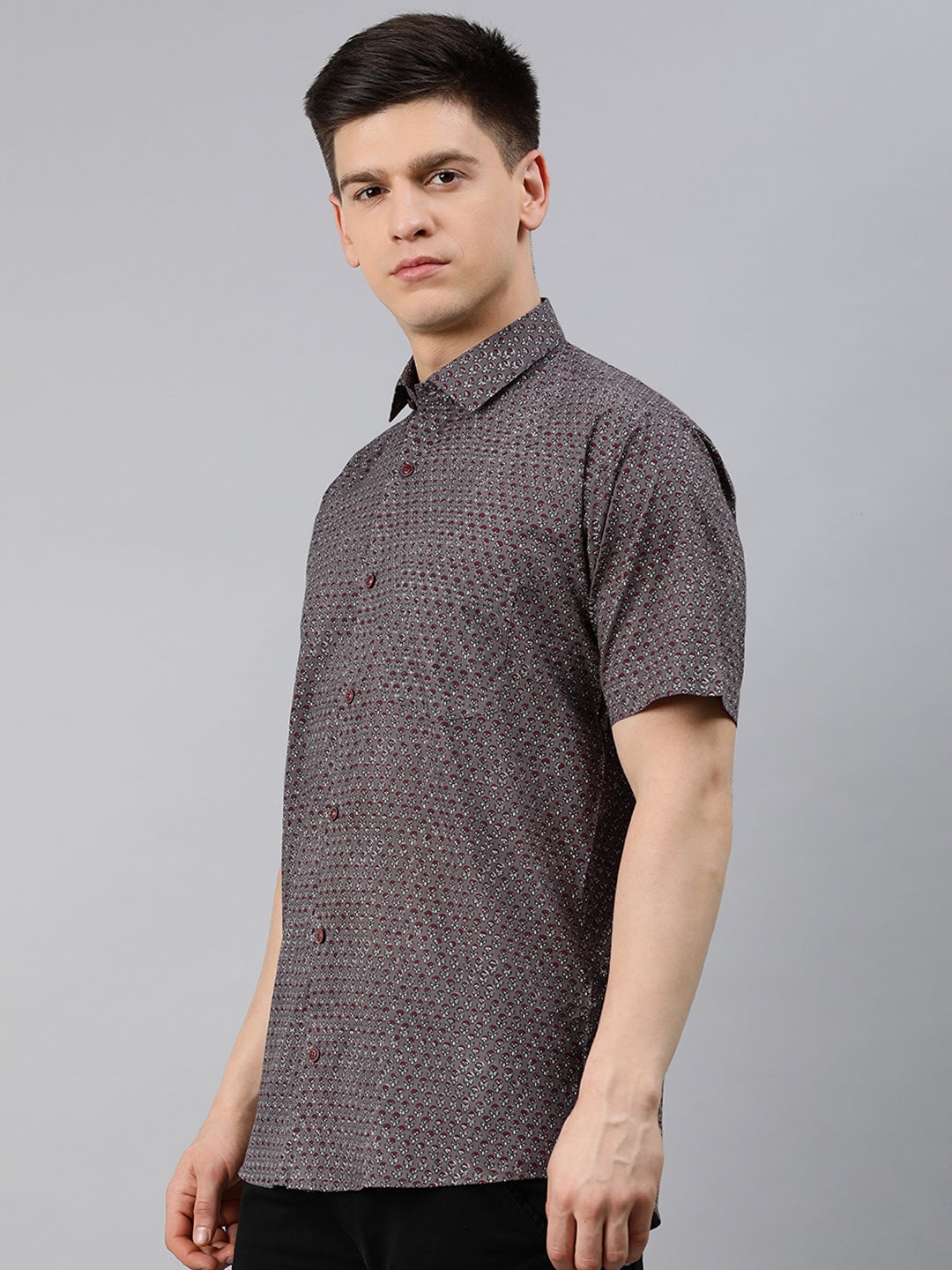 Men's Gray Cotton Short Sleeves Shirts For Men - Taantav