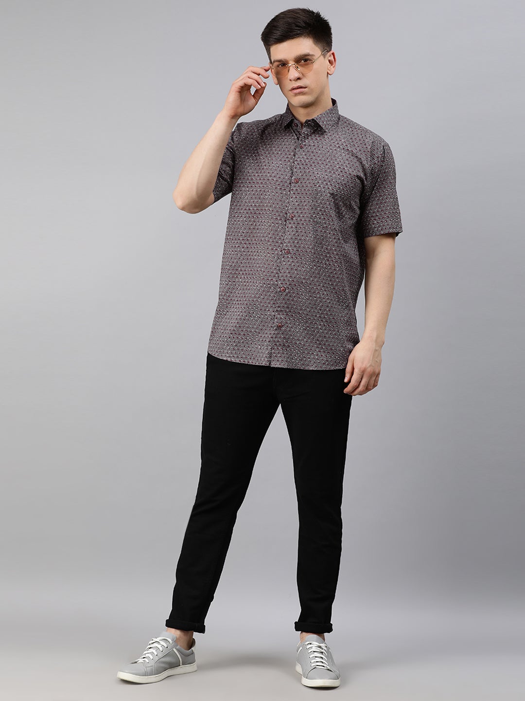 Men's Gray Cotton Short Sleeves Shirts For Men - Taantav