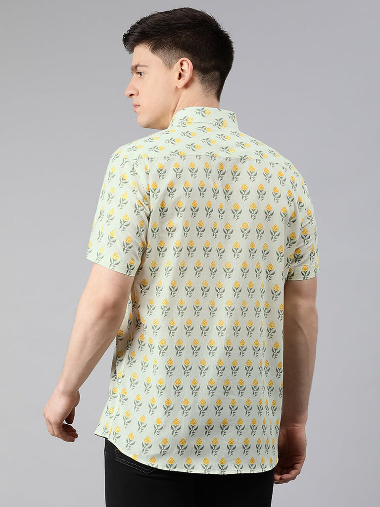 Men's Green Cotton Short Sleeves Shirts For Men