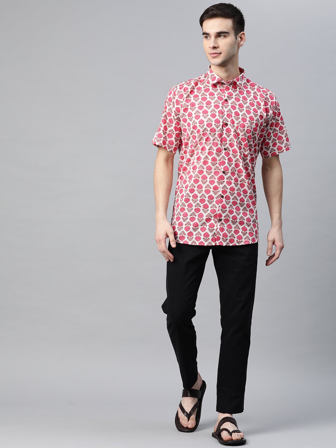 Men's White Cotton Half Sleeves Shirt - Taantav