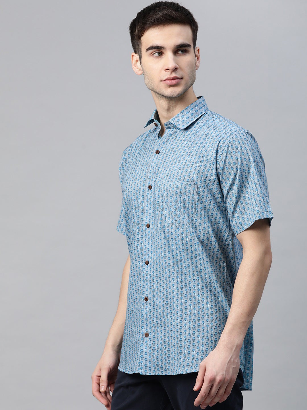 Men's Grey Cotton Half Sleeves Shirt - Taantav