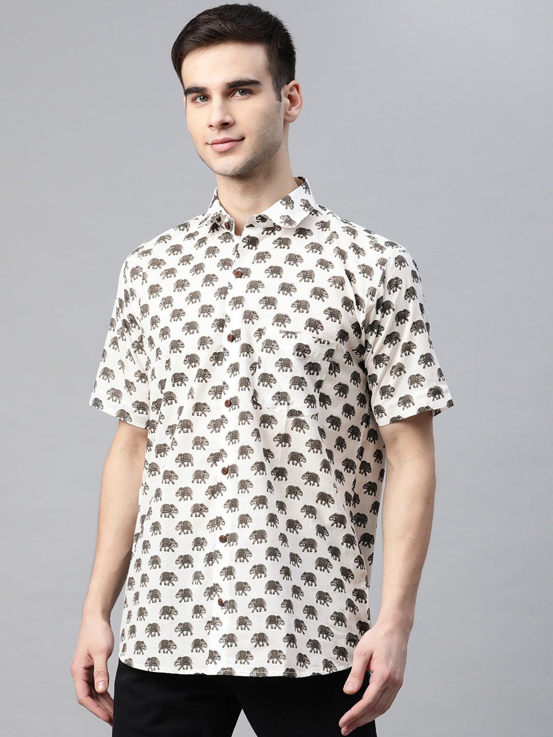 Men's White Cotton Half Sleeves Shirt - Taantav