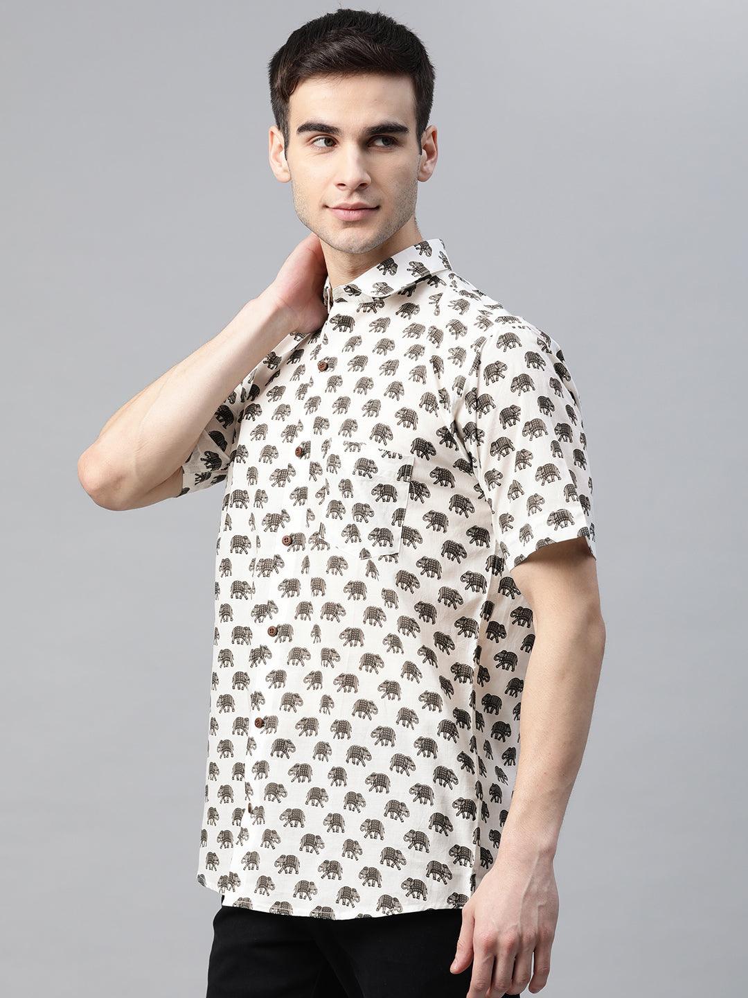 Men's White Cotton Half Sleeves Shirt - Taantav