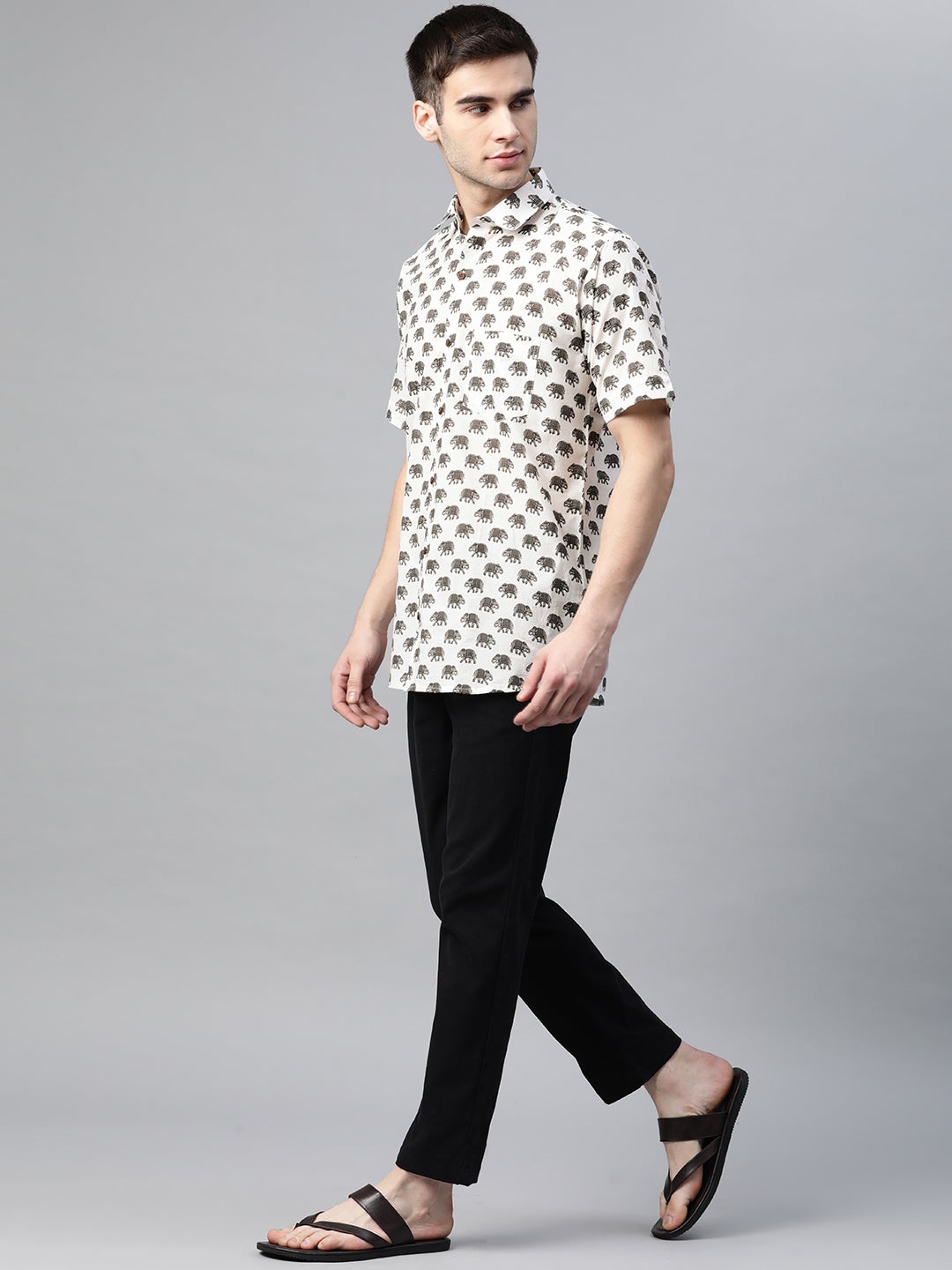 Men's White Cotton Half Sleeves Shirt - Taantav