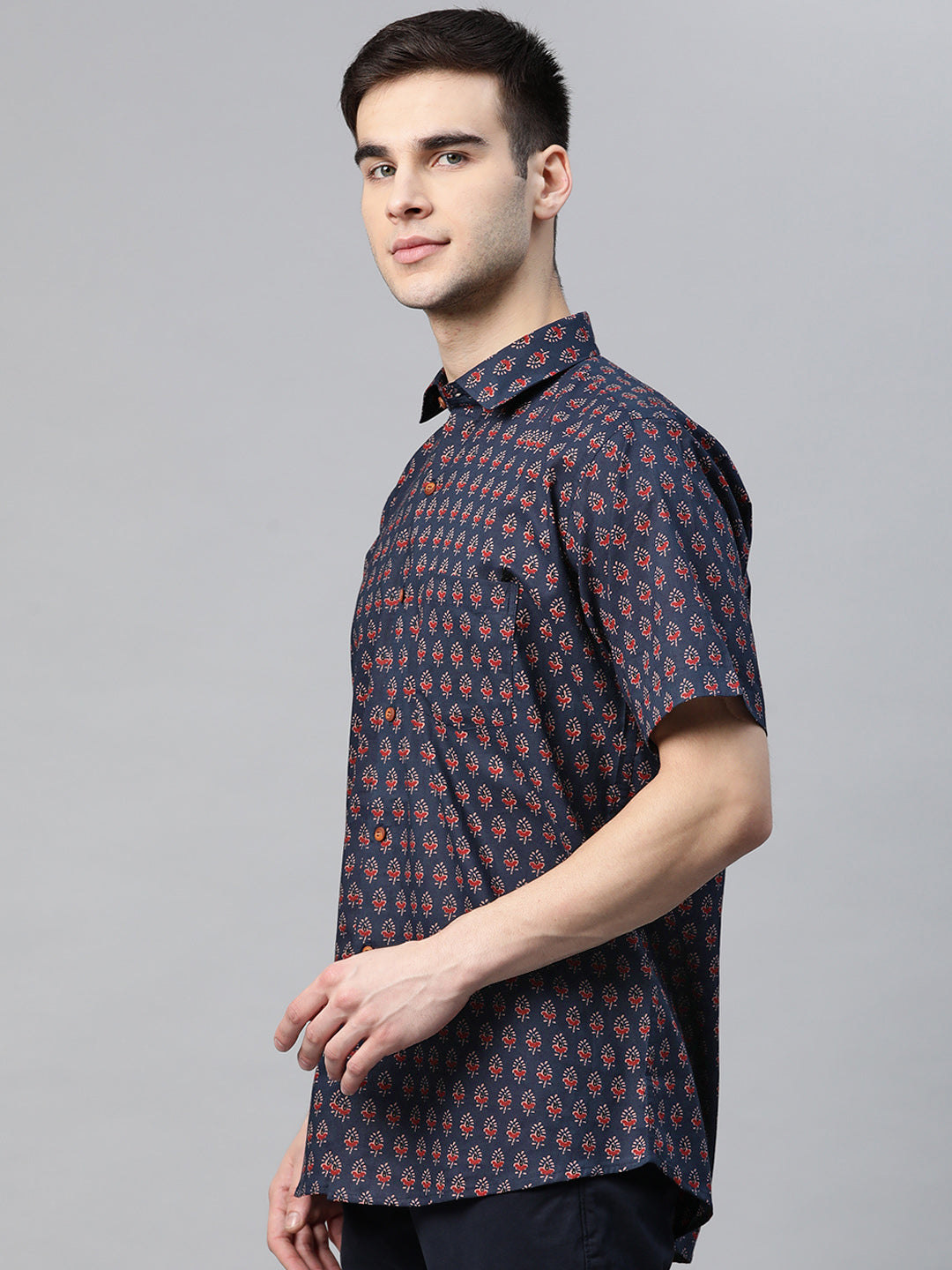 Men's Blue Cotton Half Sleeves Shirt - Taantav