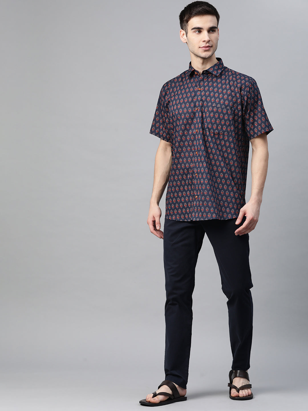 Men's Blue Cotton Half Sleeves Shirt - Taantav