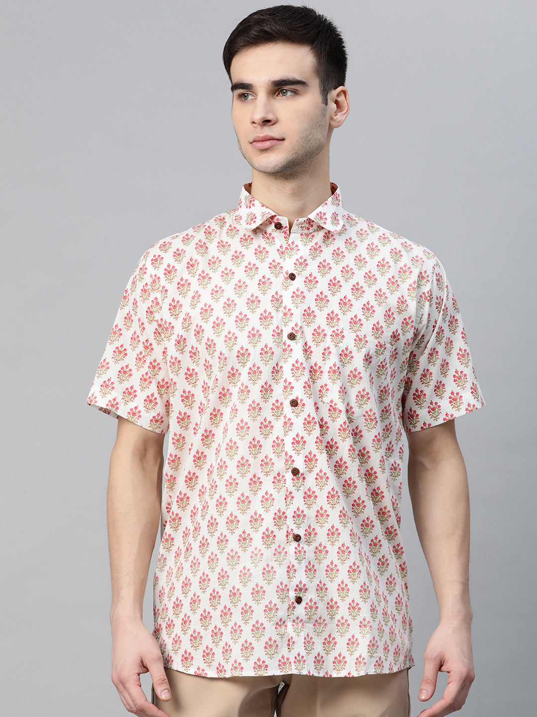 Men's White Cotton Half Sleeves Shirt - Taantav