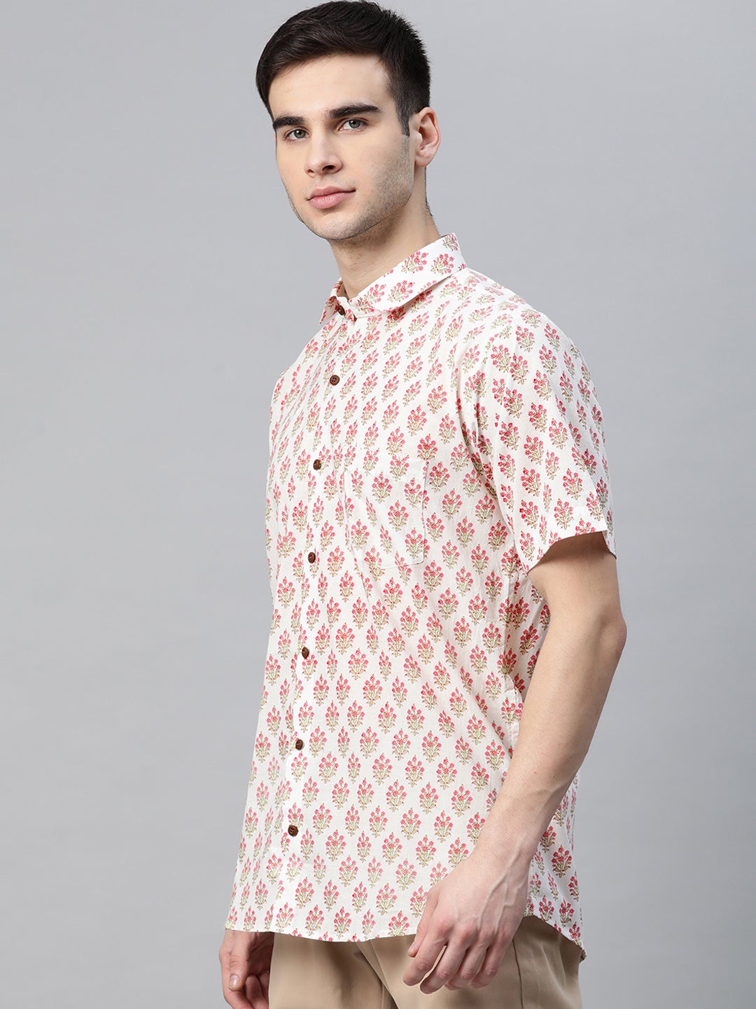 Men's White Cotton Half Sleeves Shirt - Taantav