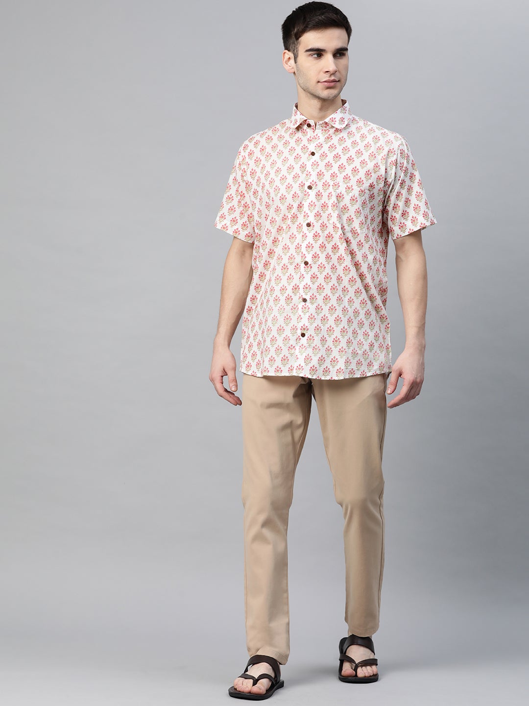 Men's White Cotton Half Sleeves Shirt - Taantav