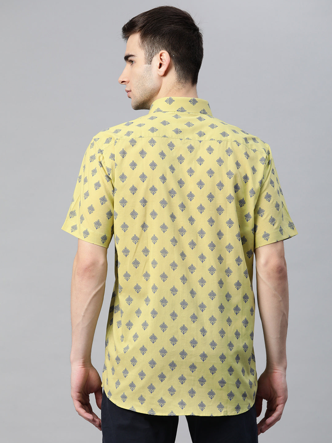 Men's Lime Green Cotton Half Sleeves Shirt - Taantav