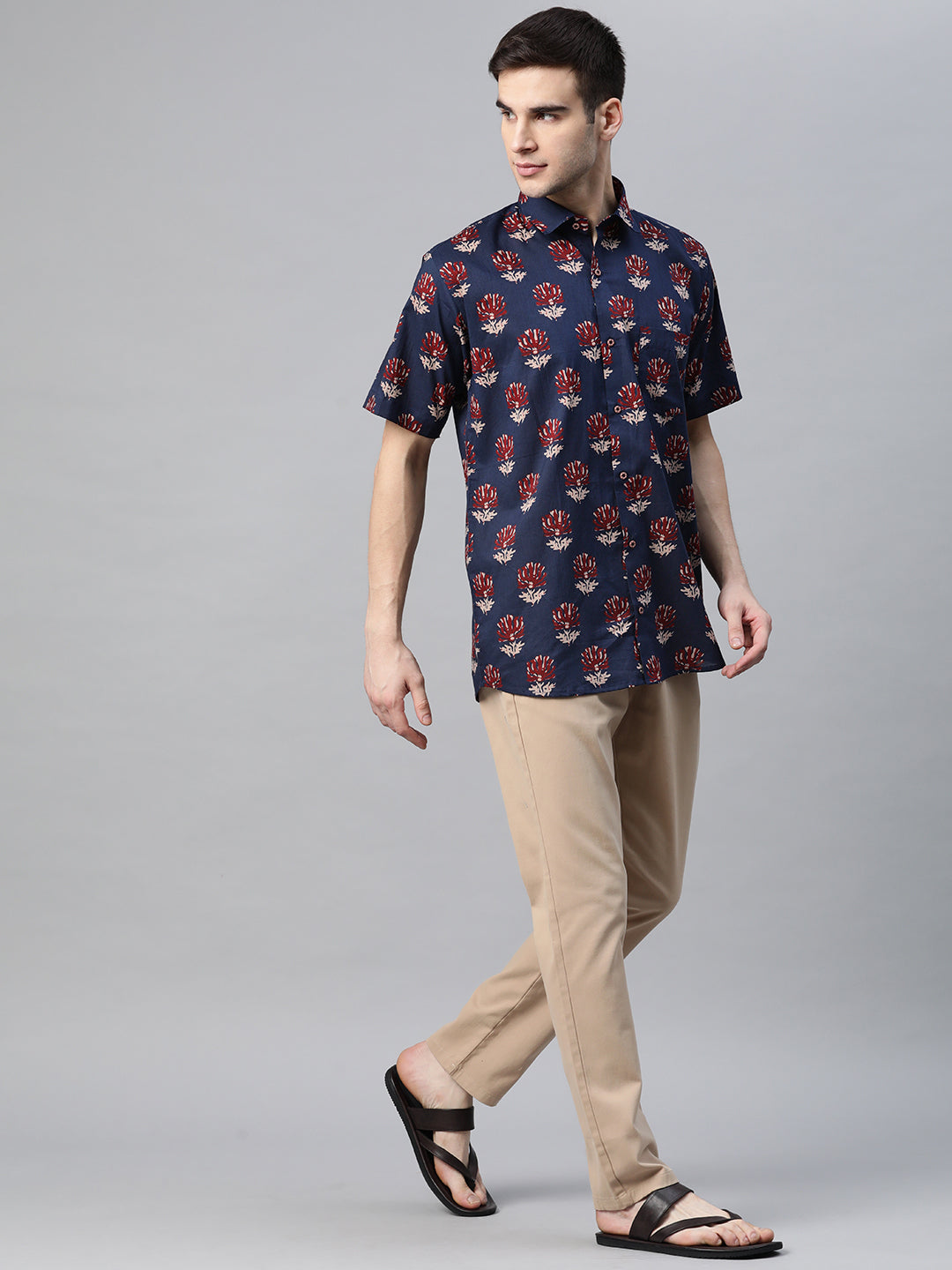 Men's Blue Cotton Half Sleeves Shirt - Taantav