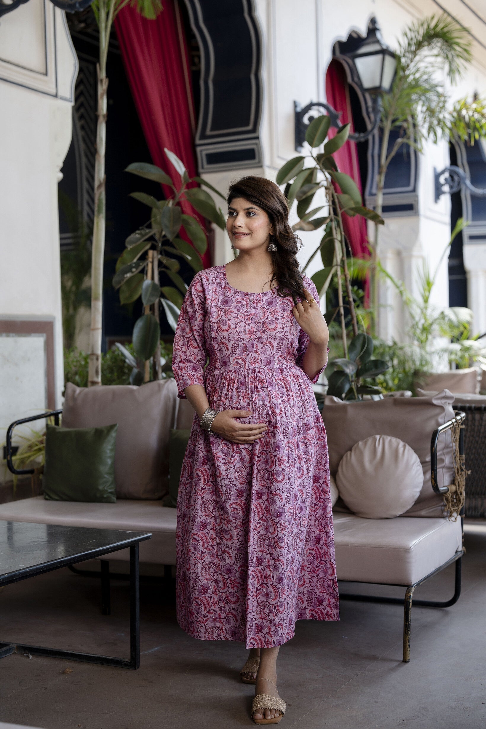 Women's Lavender Cotton Printed Dress Lavender / M Women's Lavender Cotton Printed Dress Lavender / M