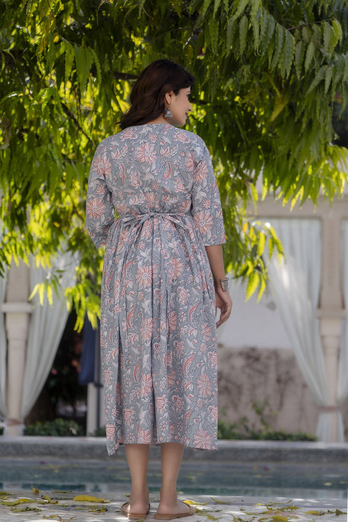 Women's Grey Floral Printed Maternity Dress