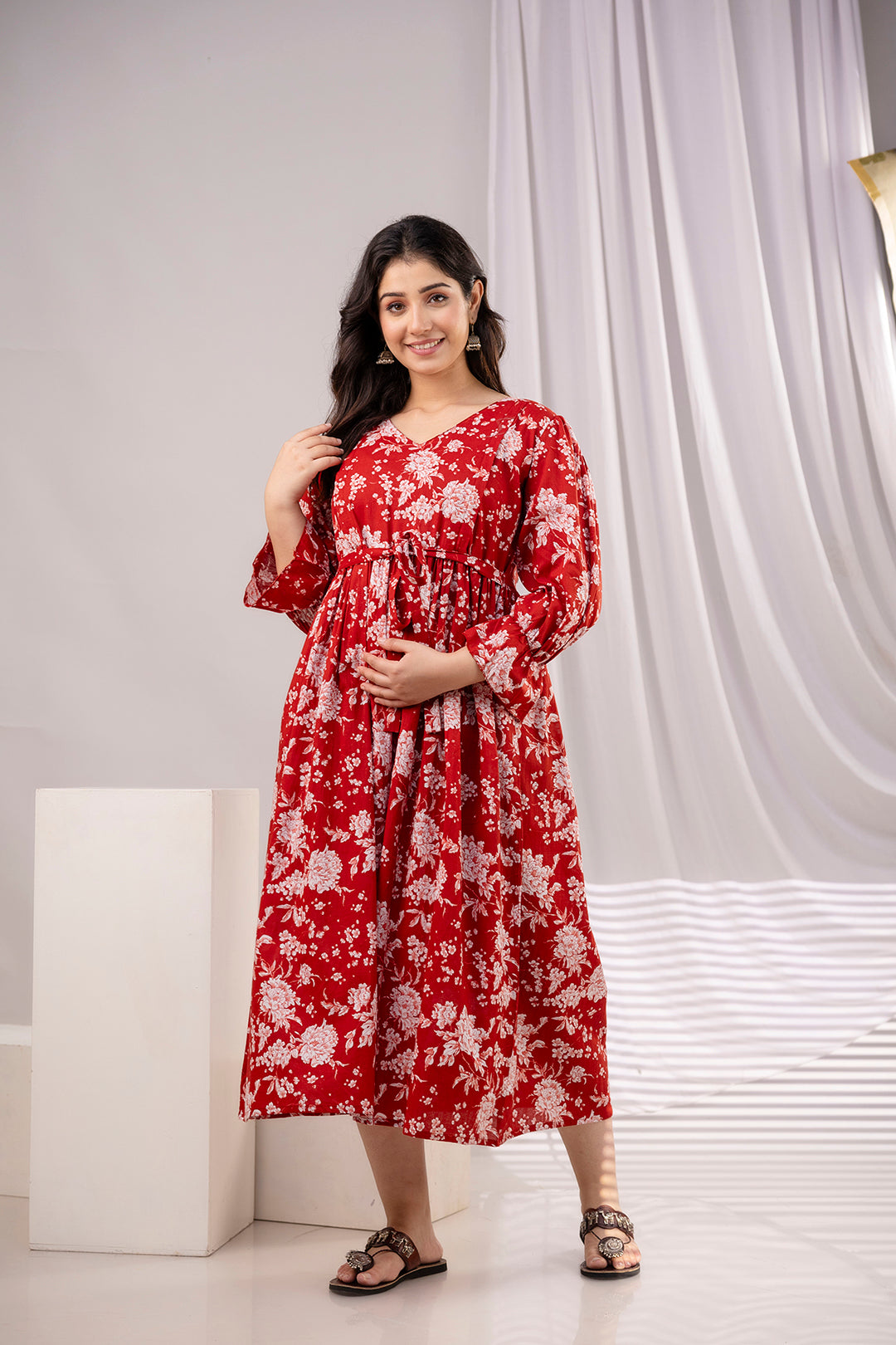 Women's Red Cotton Printed Dress Red / M | Trendia Global Women's Red Cotton Printed Dress Red / M | Trendia Global