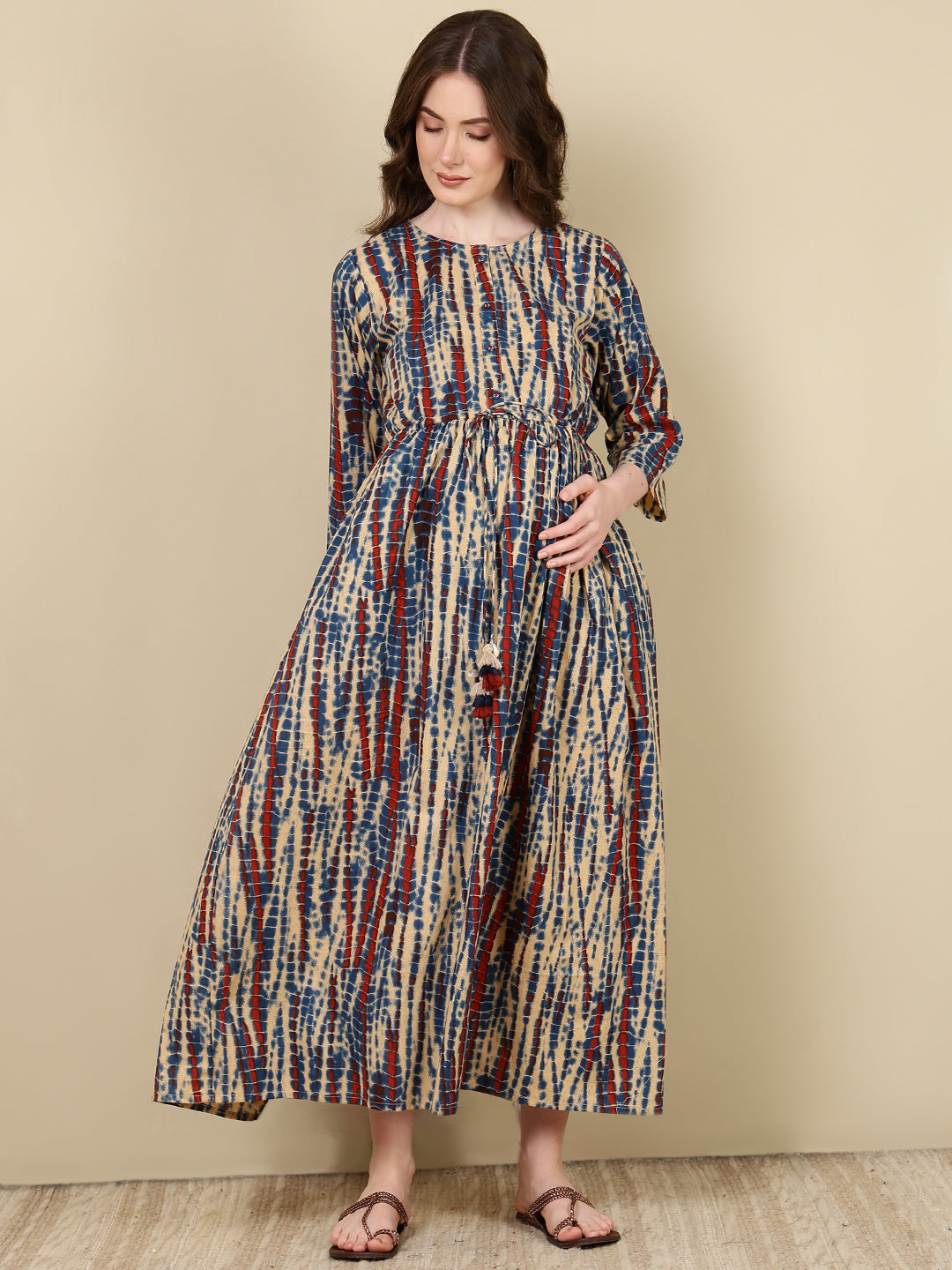 Women's Multi Printed Flared Maternity Dress - Taantav