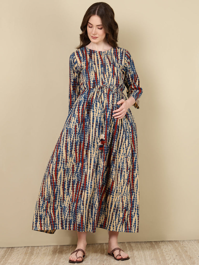 Women's Multi Printed Flared Maternity Dress