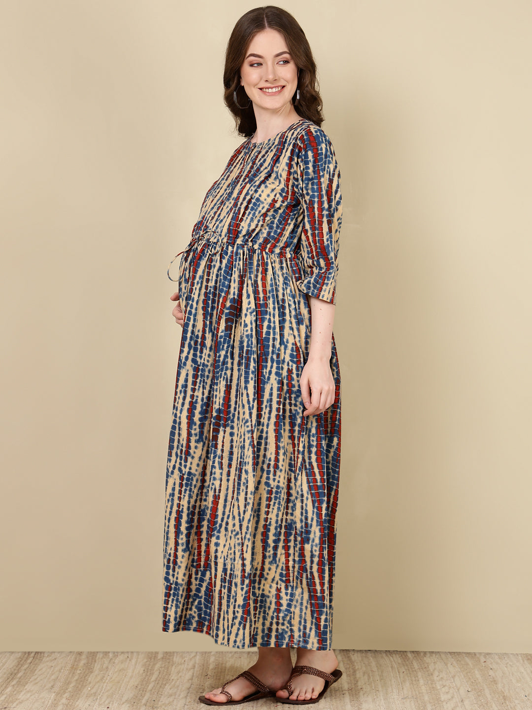 Women's Multi Printed Flared Maternity Dress - Taantav