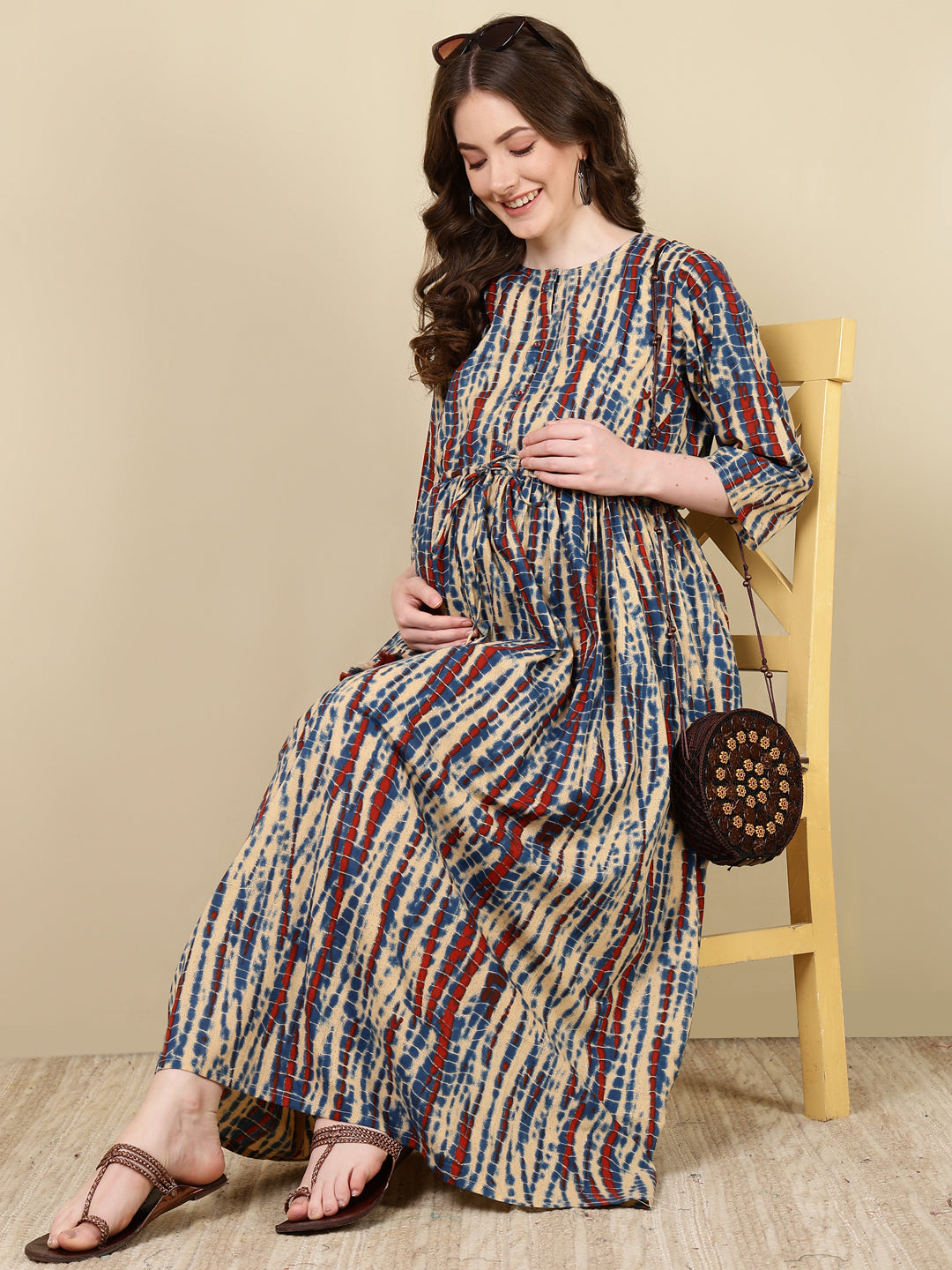 women's maternity dresses Women's Multi Printed Flared Maternity Dress Multi Color / 2XL
