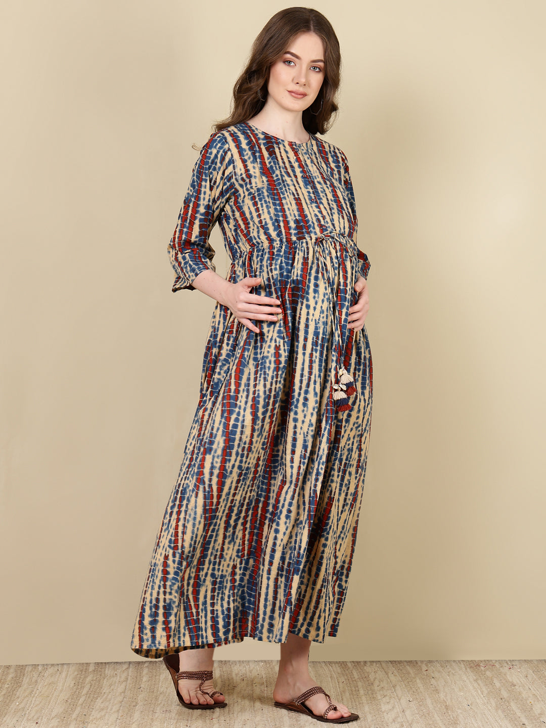 Women's Multi Printed Flared Maternity Dress - Taantav