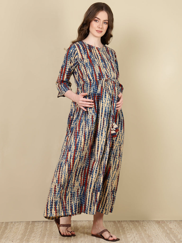 Women's Multi Printed Flared Maternity Dress
