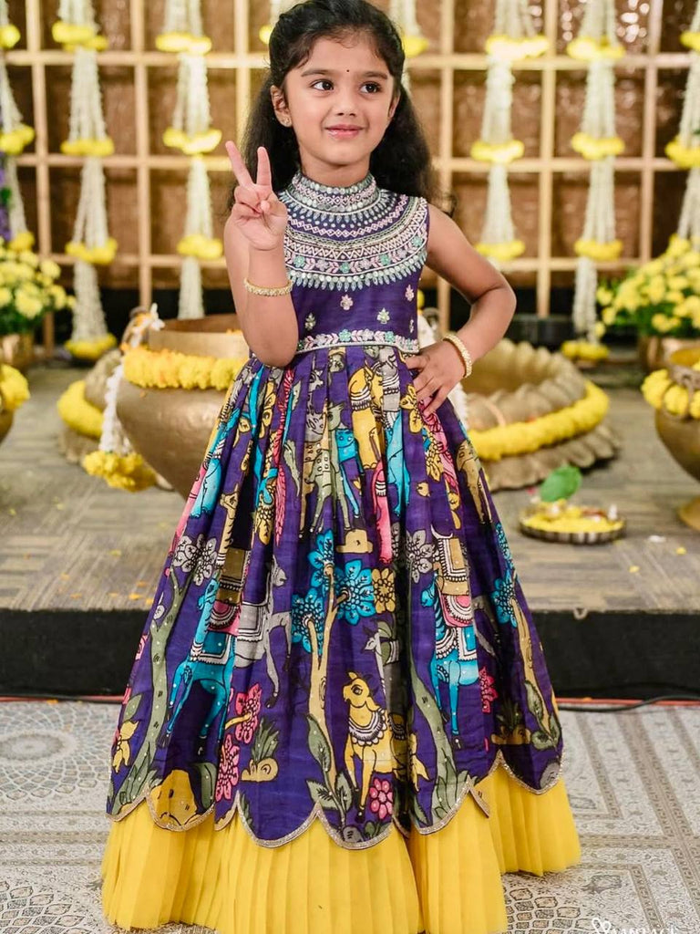 Girl's Blue Crepe Embroidery Lehenga Set