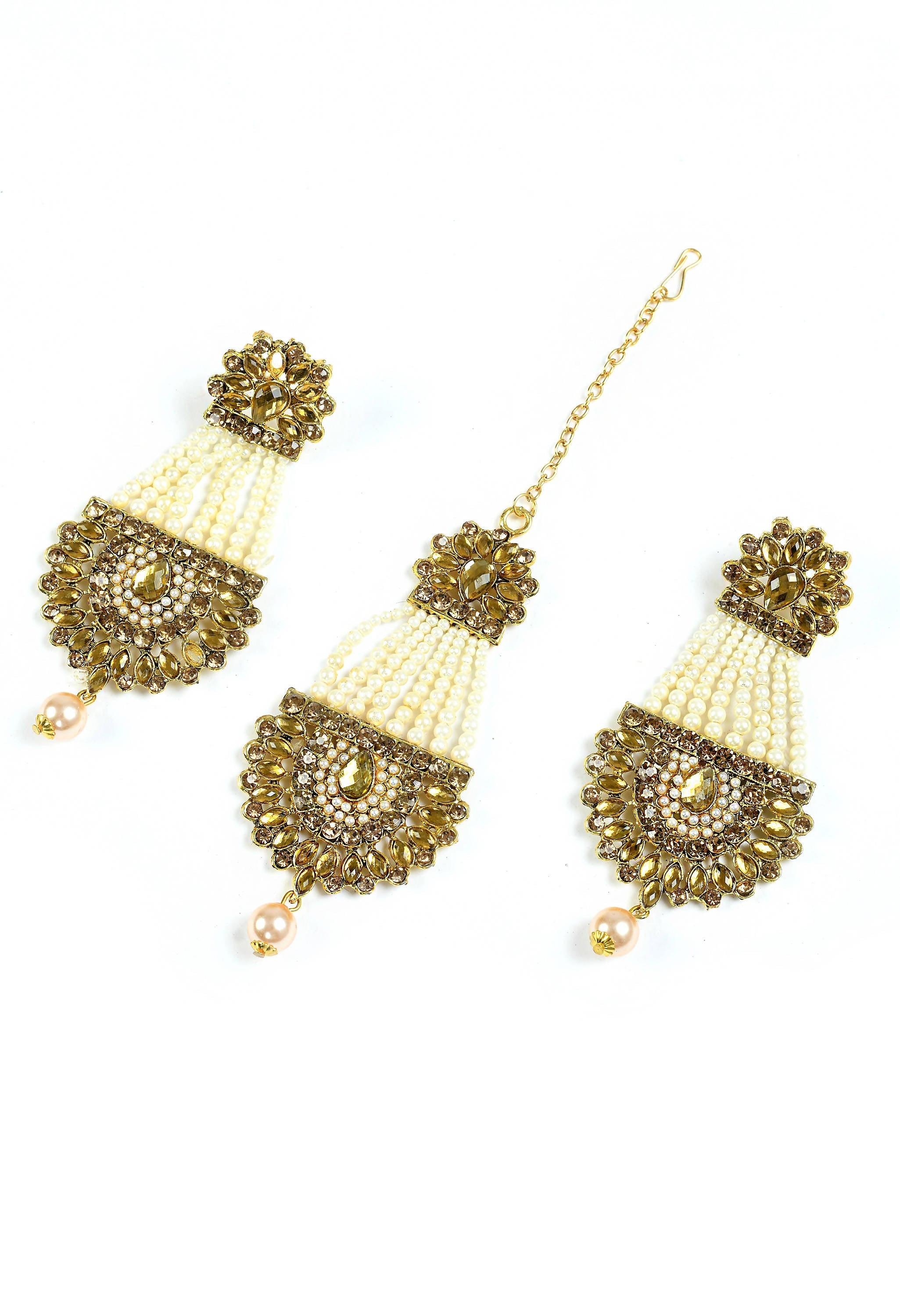 Kamal Johar Golden Kundan & Pearls Earrings with
