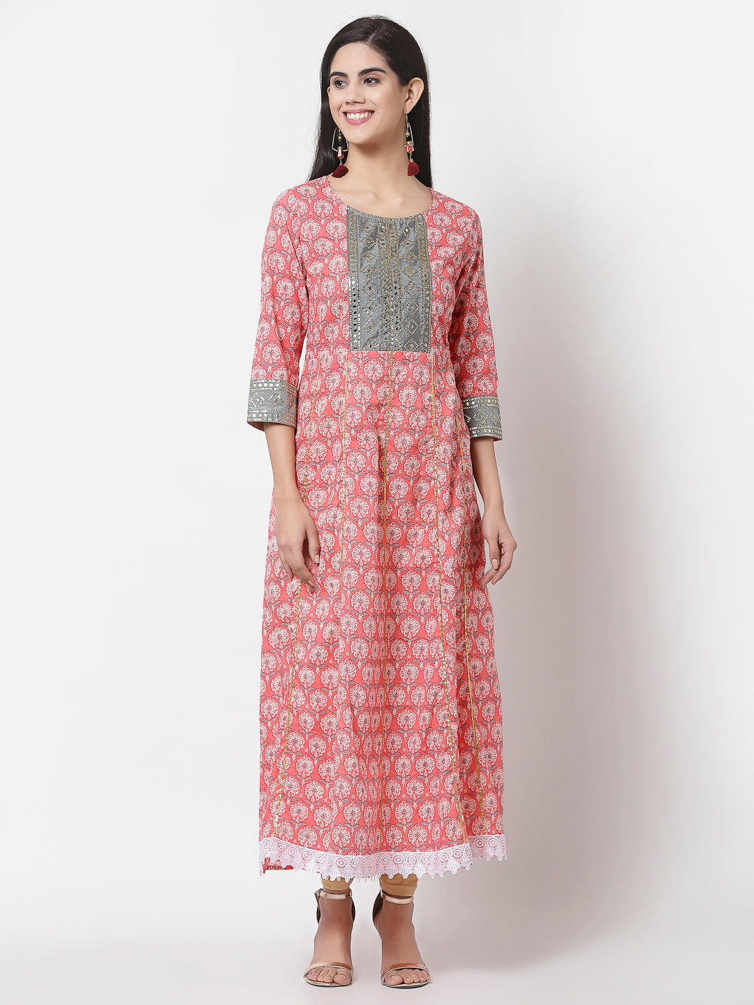 Women Pink Cotton Printed Dress by Myshka (