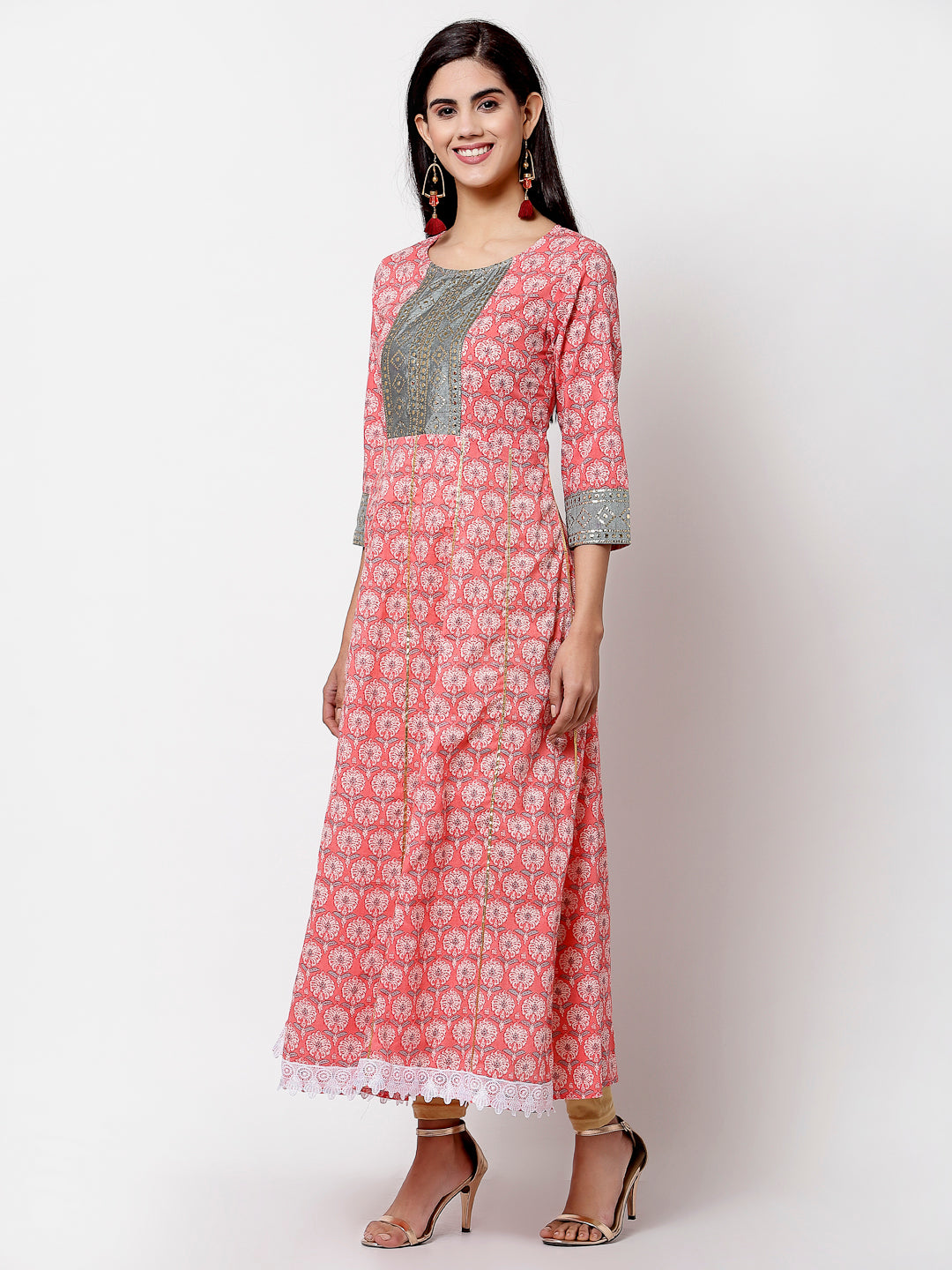 Women Pink Cotton Printed Dress by Myshka (