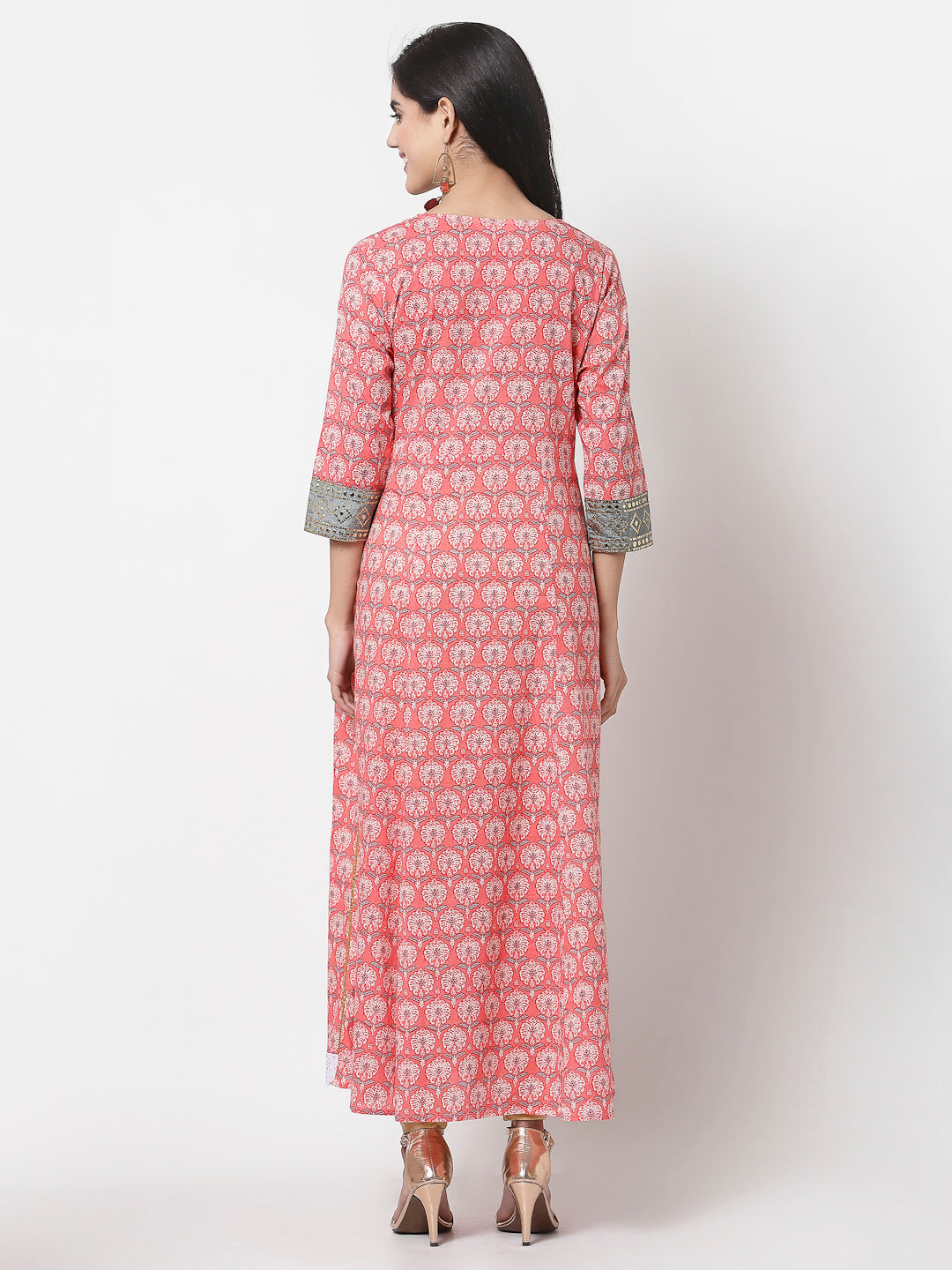 Women Pink Cotton Printed Dress by Myshka (