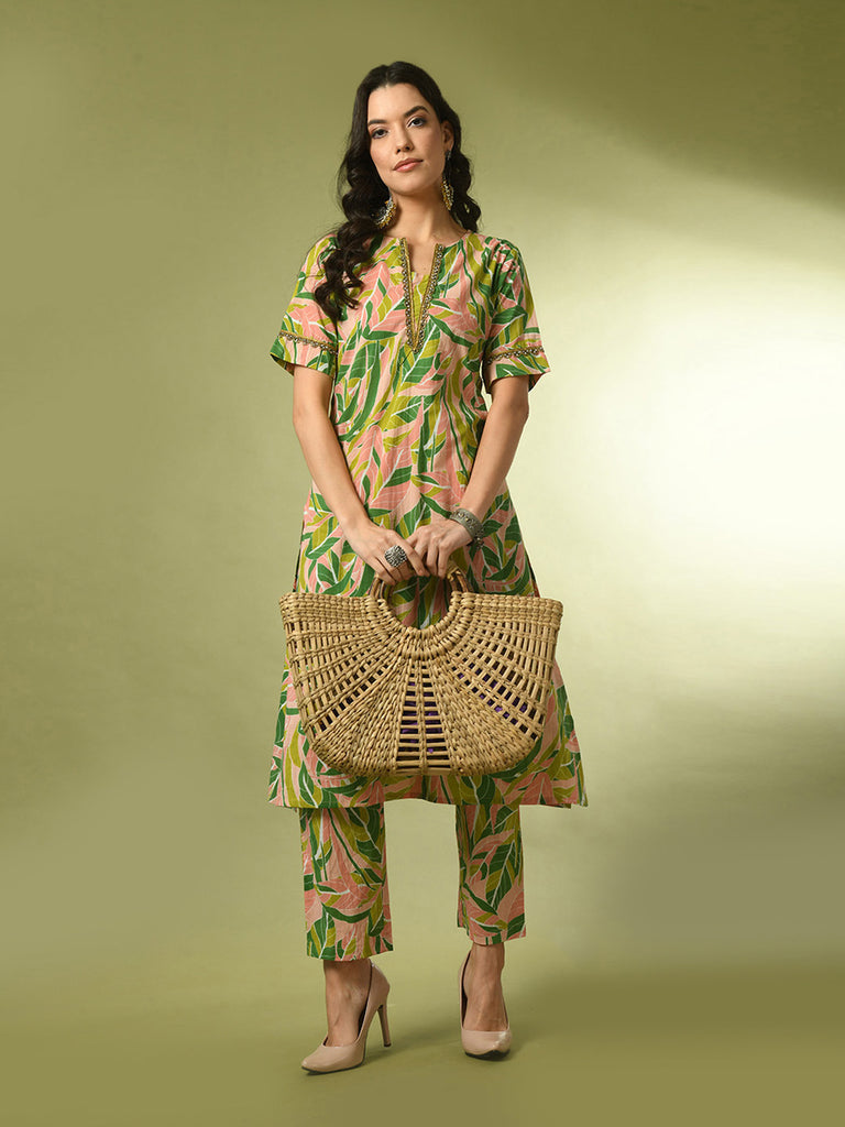 Women's  Multi Printed Cotton Straight Party Kurta Sets