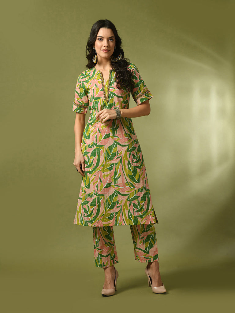 Women's  Multi Printed Cotton Straight Party Kurta Sets