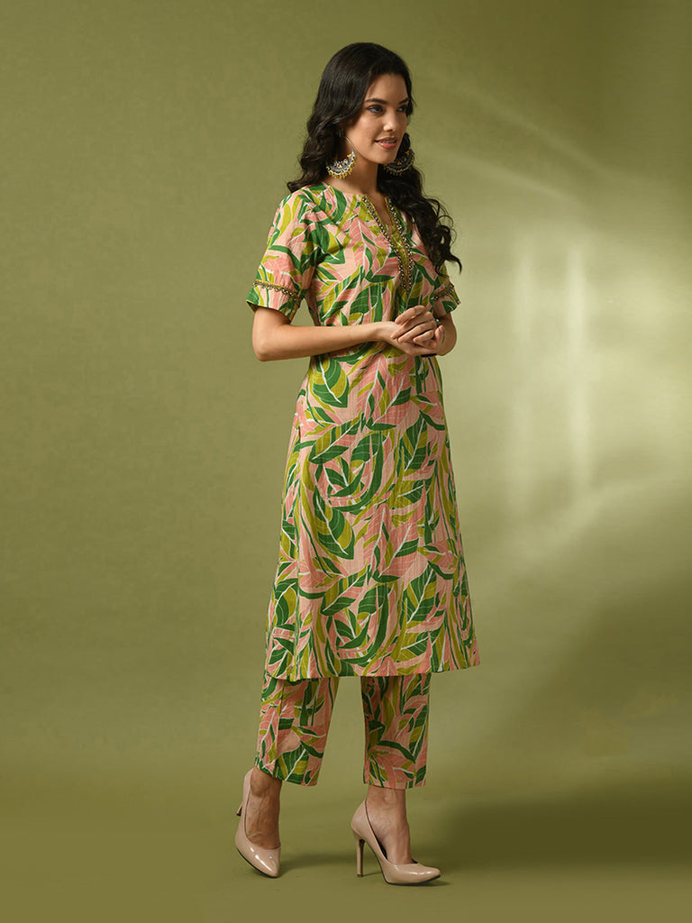 Women's  Multi Printed Cotton Straight Party Kurta Sets
