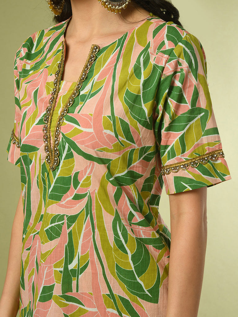 Women's  Multi Printed Cotton Straight Party Kurta Sets