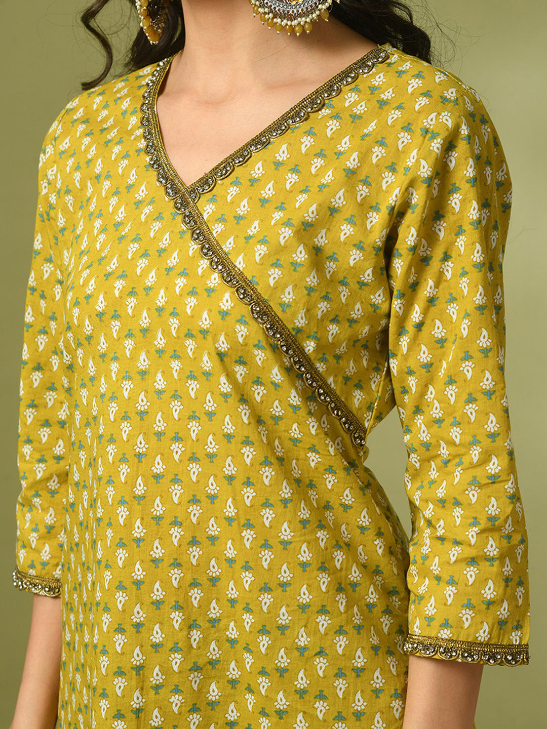 Women's  Yellow Printed Cotton Straight Party Kurta Sets  - Myshka