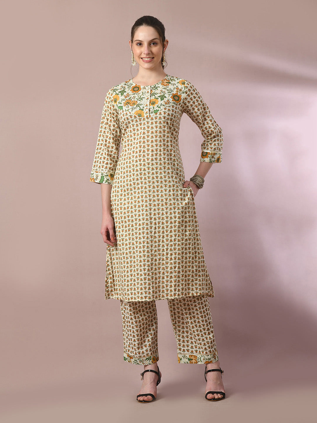Women's  Multi Printed Cotton Straight Party Kurta Sets  - Myshka