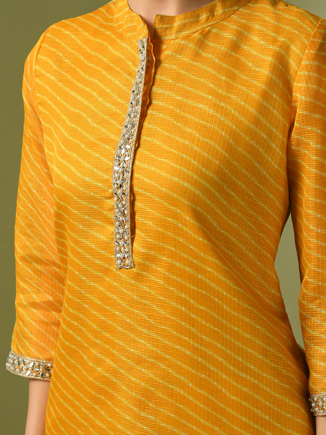 Women's  Yellow Printed Cotton Blend Straight Party Kurta Sets  - Myshka