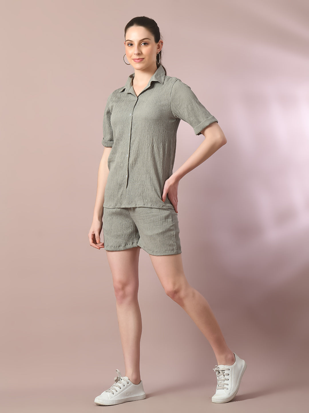 Women's  Grey Solid Regular Fit Shirt - Myshka