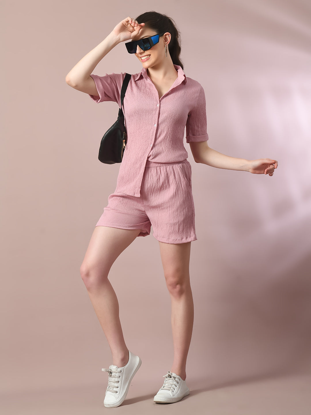 Women's  Pink Solid Regular Fit Shirt - Myshka