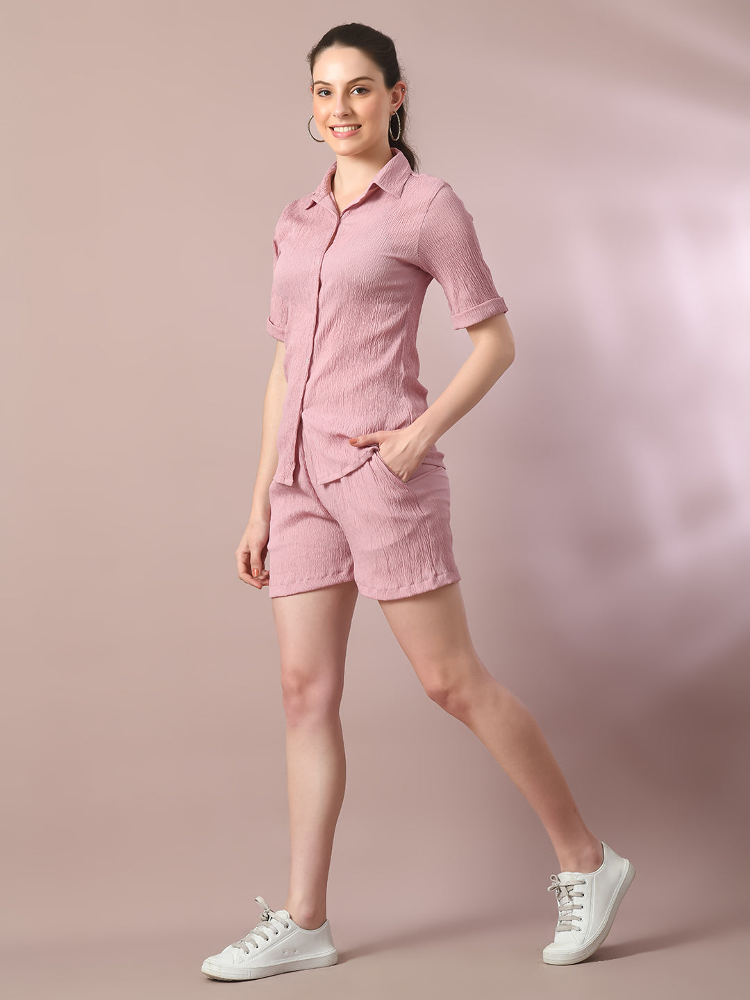 Women's  Pink Solid Regular Fit Shirt - Myshka