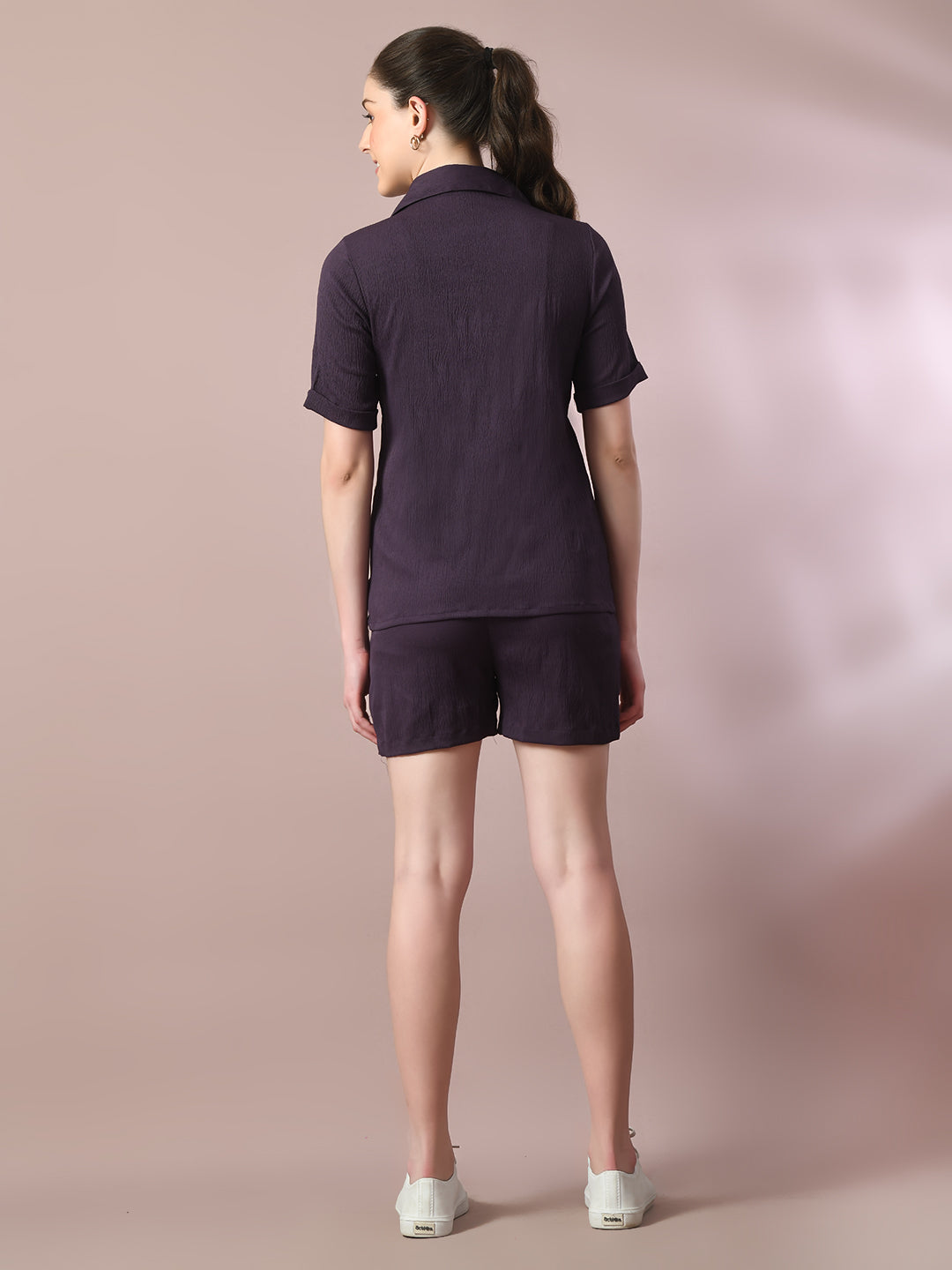 Women's  Violet Solid Regular Fit Shirt - Myshka