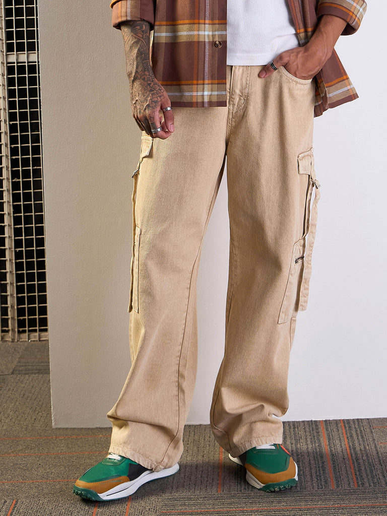 Men's Beige Side Pocket Jean