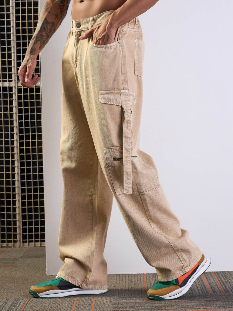 Men's Beige Side Pocket Jean