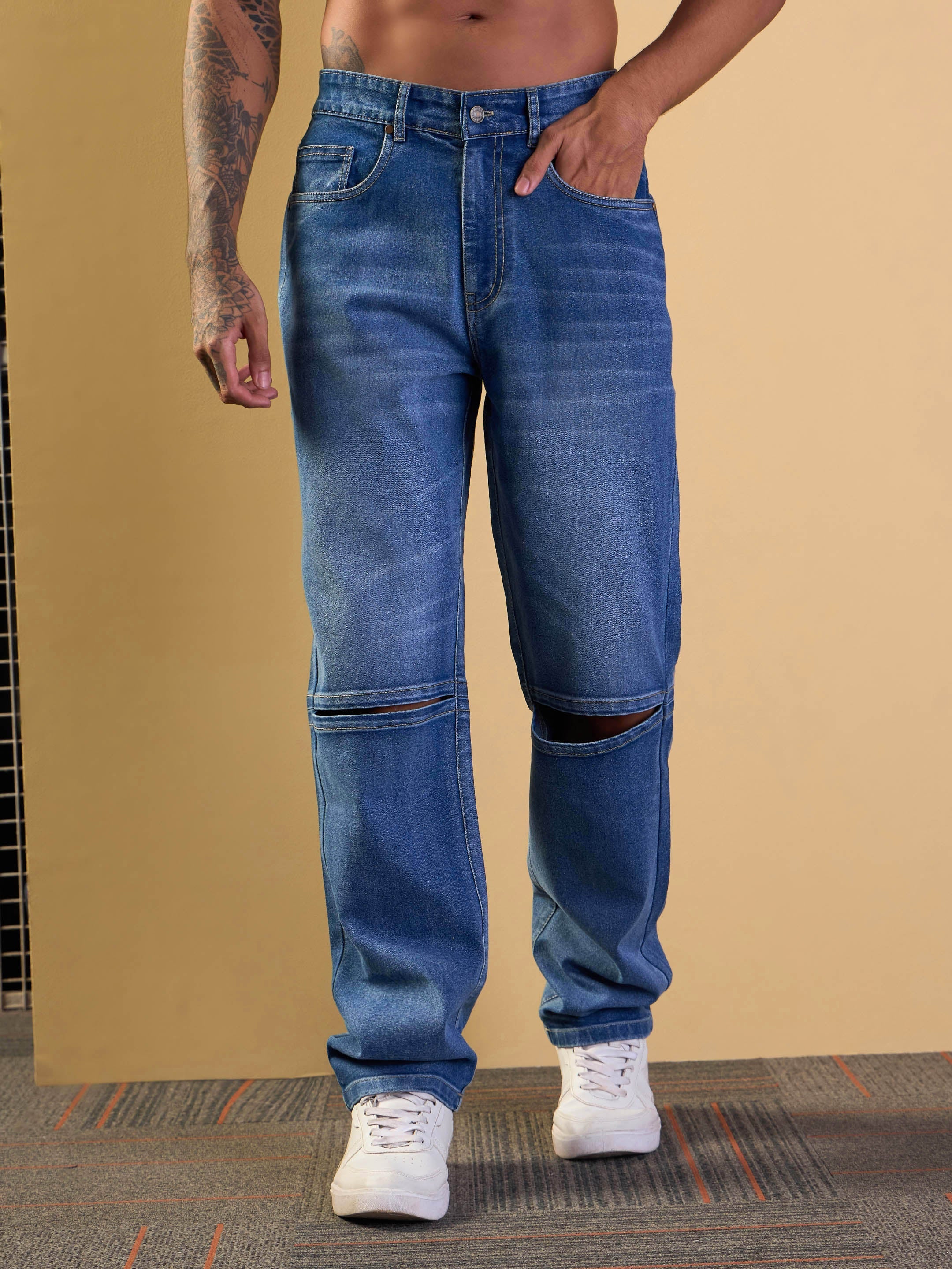 Men's Blue Solid Jean - Mascln Sassafras