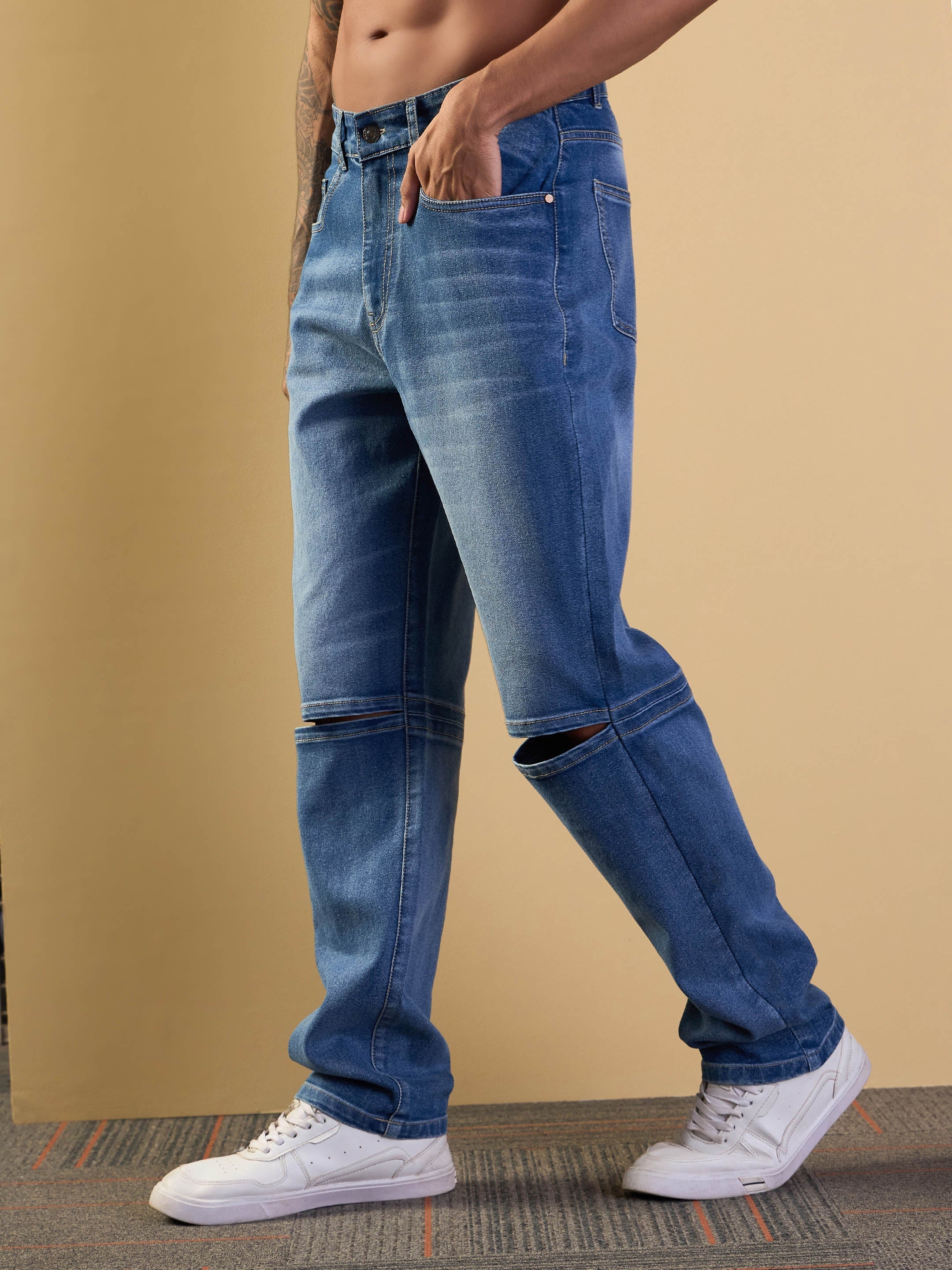 Men's Blue Solid Jean - Mascln Sassafras