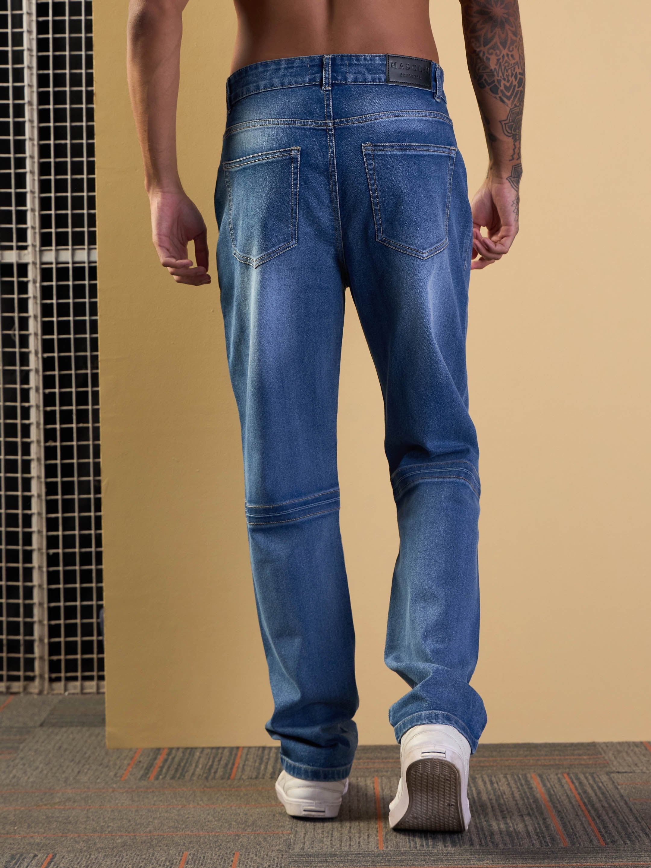 Men's Blue Solid Jean - Mascln Sassafras