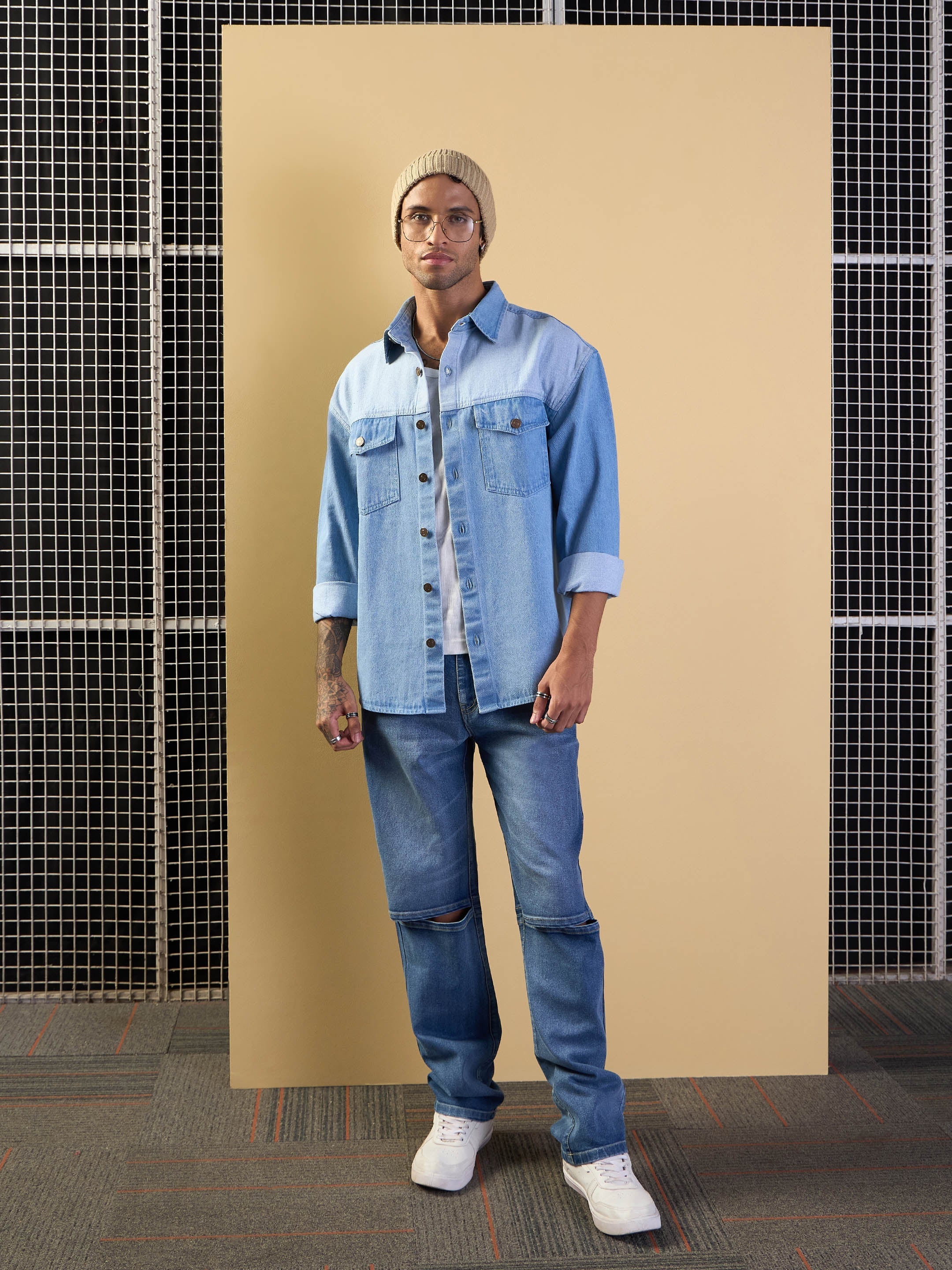 Men's Blue Solid Jean - Mascln Sassafras