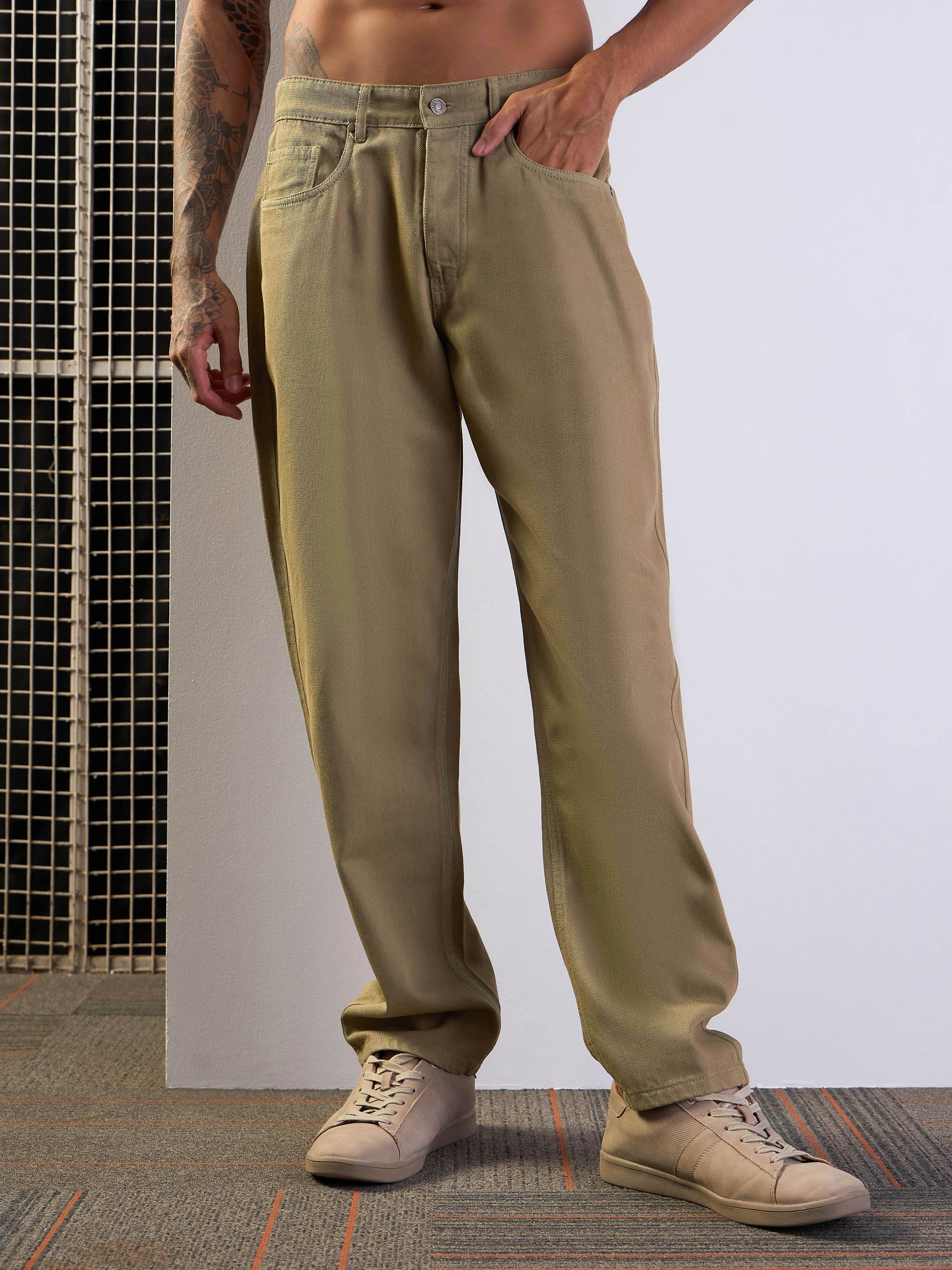 Men's Khaki Solid Jean - Mascln Sassafras