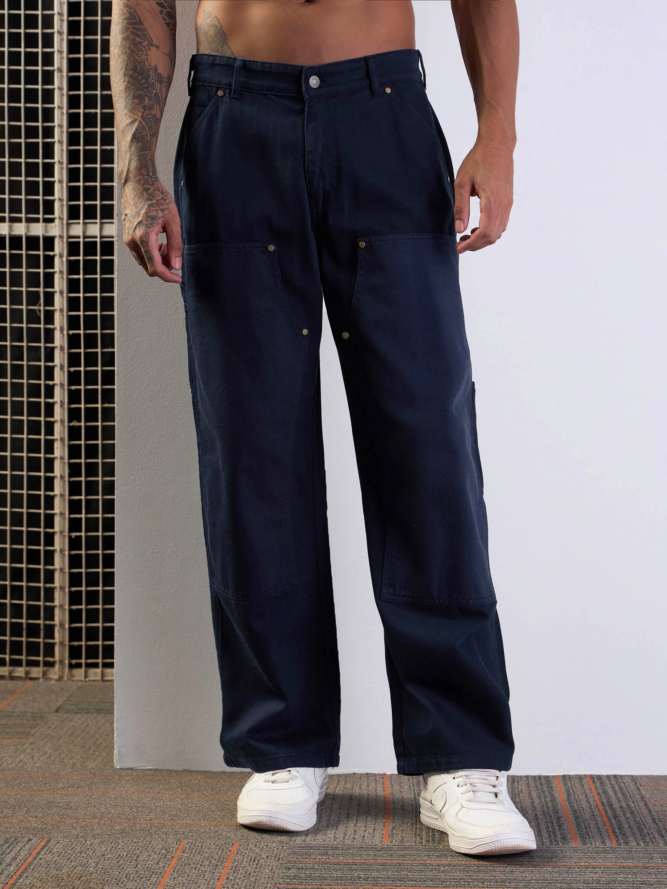 Men's Navy Blue Solid Jean - Mascln Sassafras