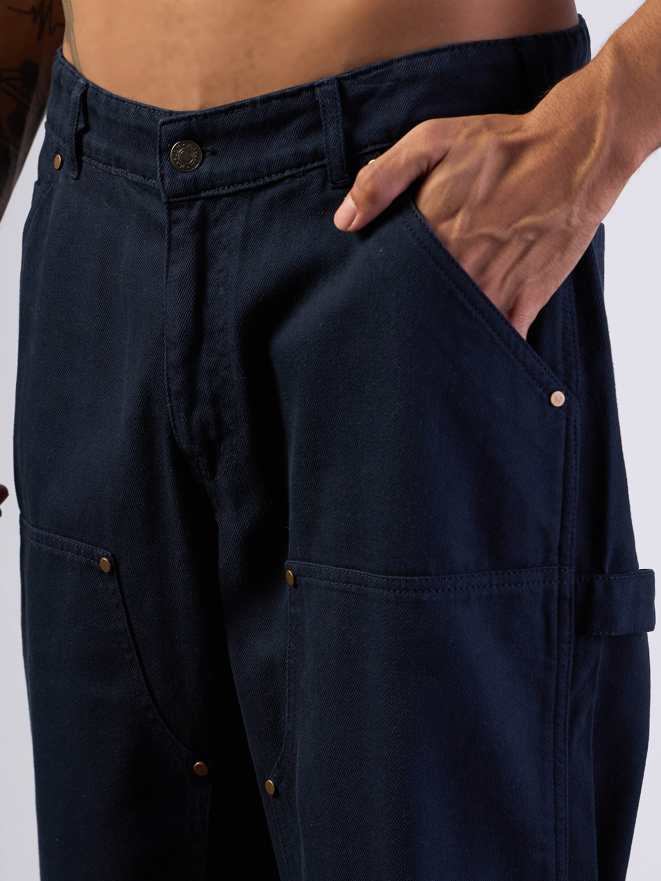 Men's Navy Blue Solid Jean - Mascln Sassafras