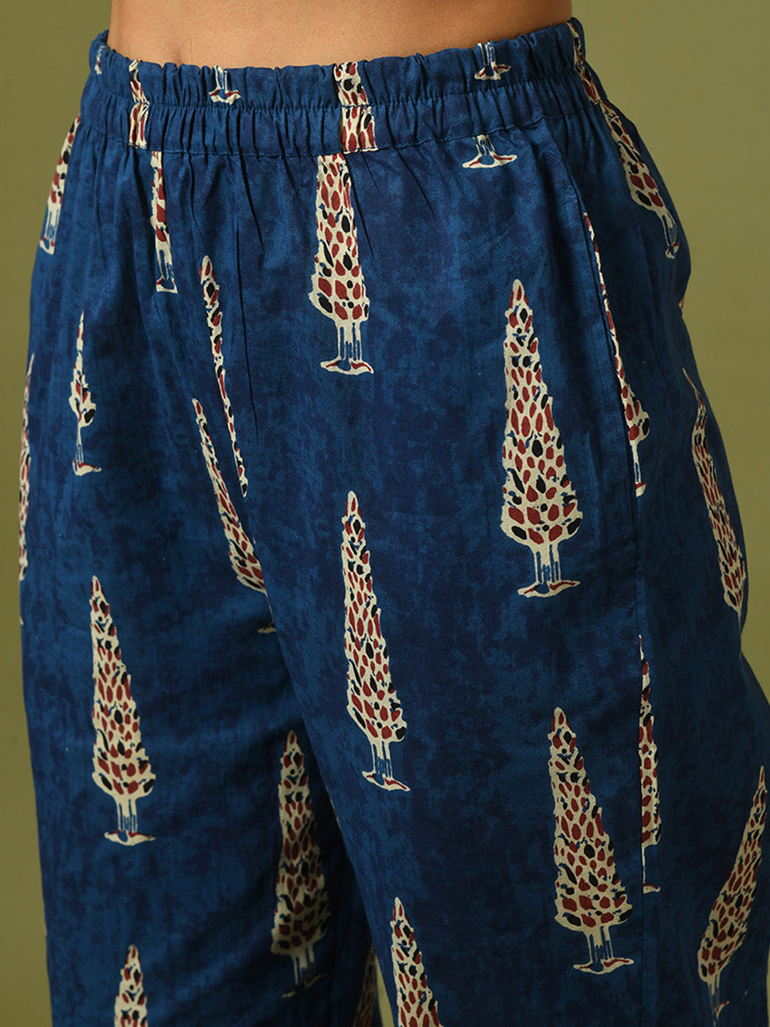 Women's  Blue Printed Cotton Straight Party Kurta Sets With Dupatta - Myshka